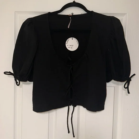NWT Free People large black crop top with front ties - Picture 1 of 4